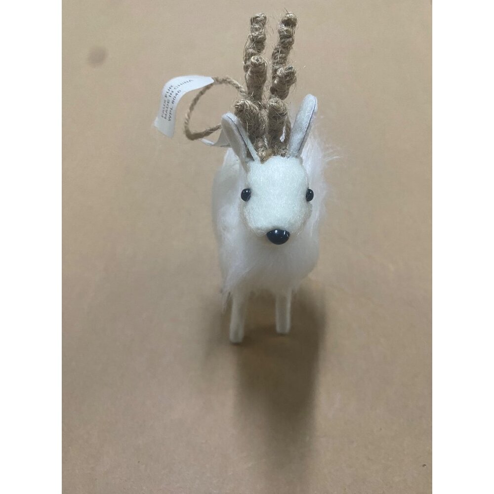 Holiday Lane Shimmer And Light White Faux Fur Deer Ornament New With Box